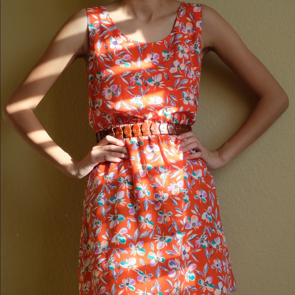 Midi summer dress in orange floral.